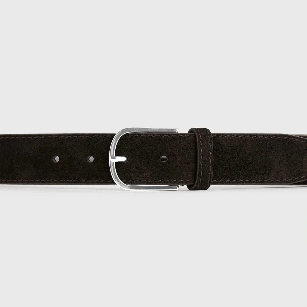 TOTEME Bold Wide Trouser Belt in Suede Espresso Dark Brown Size 80 - Picture 5 of 9